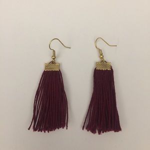 Maroon with Gold Tassel Earrings